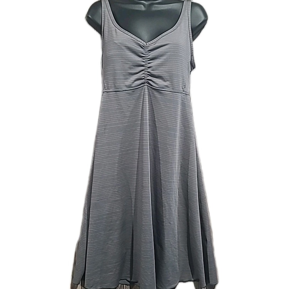 prAna Strappy Back Athletic Dress M Gray w/Pink Pinstripe Shelf Bra Outdoors
